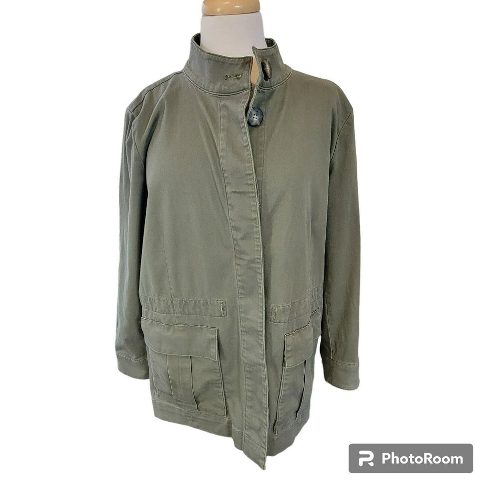 J. Jill Utility Jacket, Women LP, Green, Button Front (hidden)  Pockets, GUC
